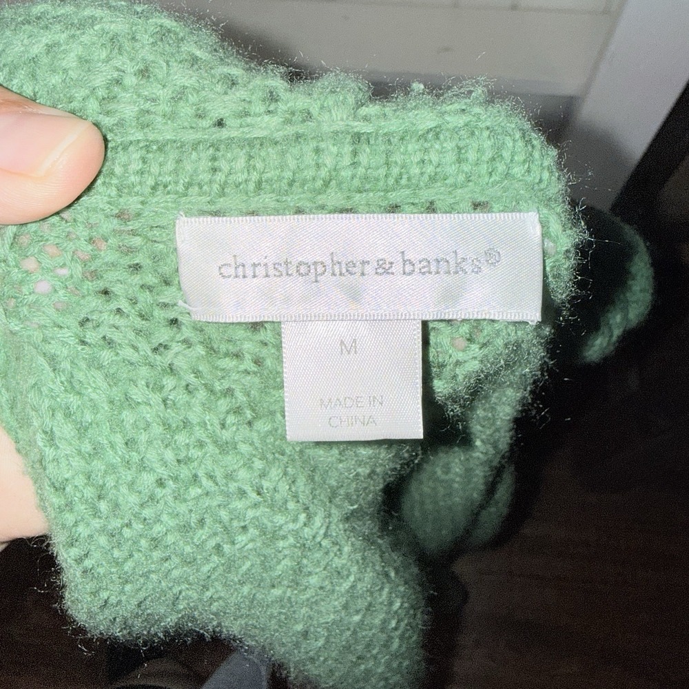 Christopher & Banks Green Medium Women's Knit Open Front Hooded Sweater - Picture 5 of 8